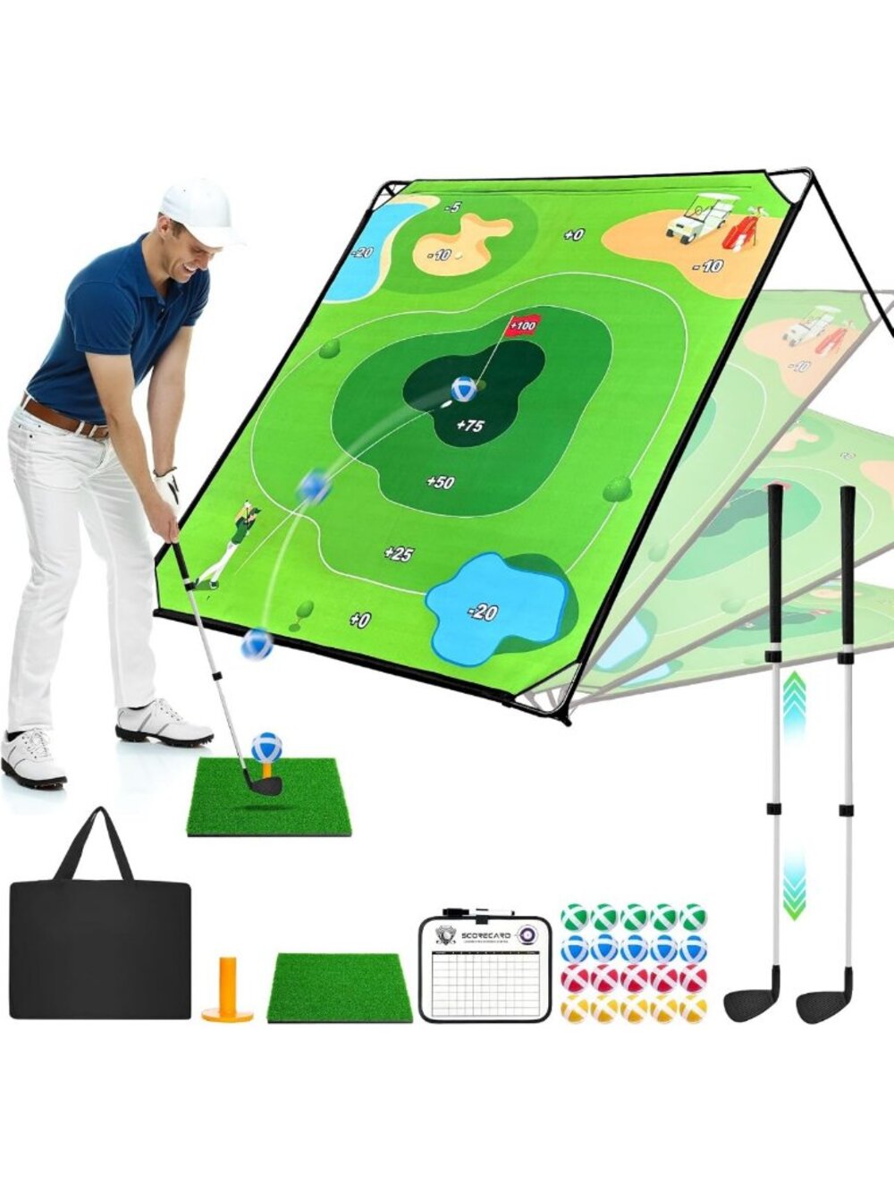 Golf Chipping Game Set - 6x6 FT Target Mat for Indoor/Outdoor Training Fun